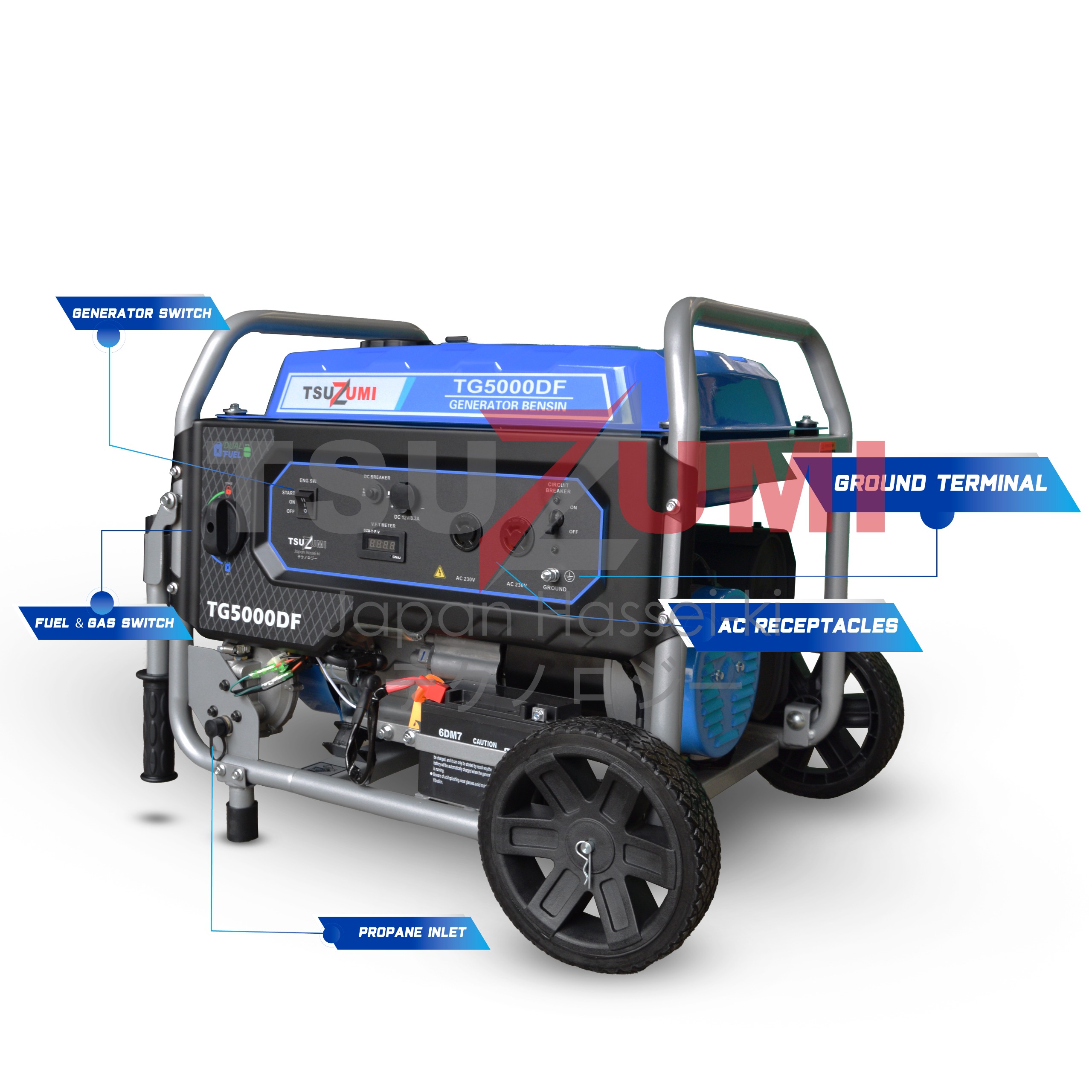 Genset Open 5 KVA 3.5 KW Bensin & LPG 1 Phase TG5000DF