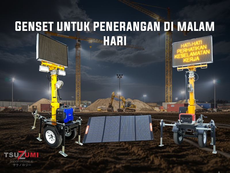 Genset Untuk Penerangan di Malam Hari: TSUZUMI Mini Trailer Tower Light Tenaga Surya